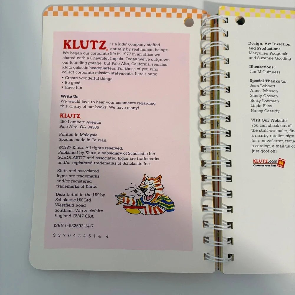 Klutz Kids Cooking Spiral Bound Cookbook Kids Great Used Condition 0-932592-14-7